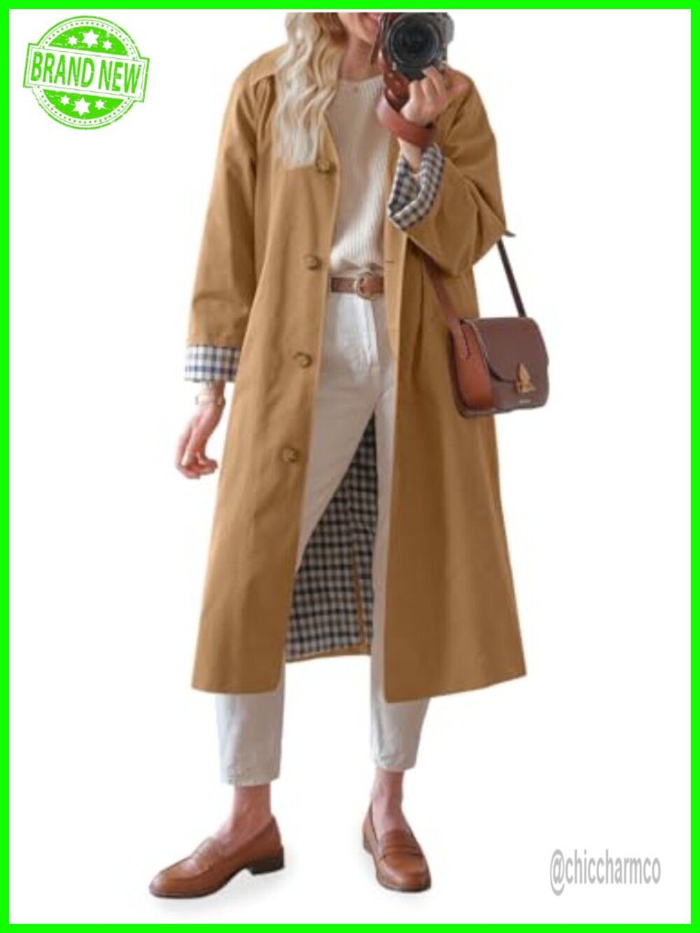 Womens Oversized Trench Coat 100% Polyester Single Breasted Windproof